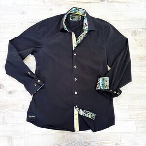 Banana Lemon Stretch Black Dress Shirt With Contrast Pattern‎ | Size M